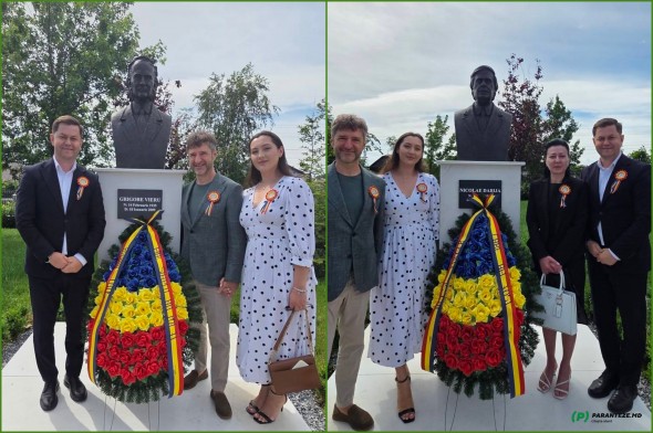 FOTO // Asociația Obștească „Ștefan cel Mare și Sfânt" a participat la dezvelirea busturilor lui Grigore Vieru și Nicolae Dabija, la Dumbrăveni